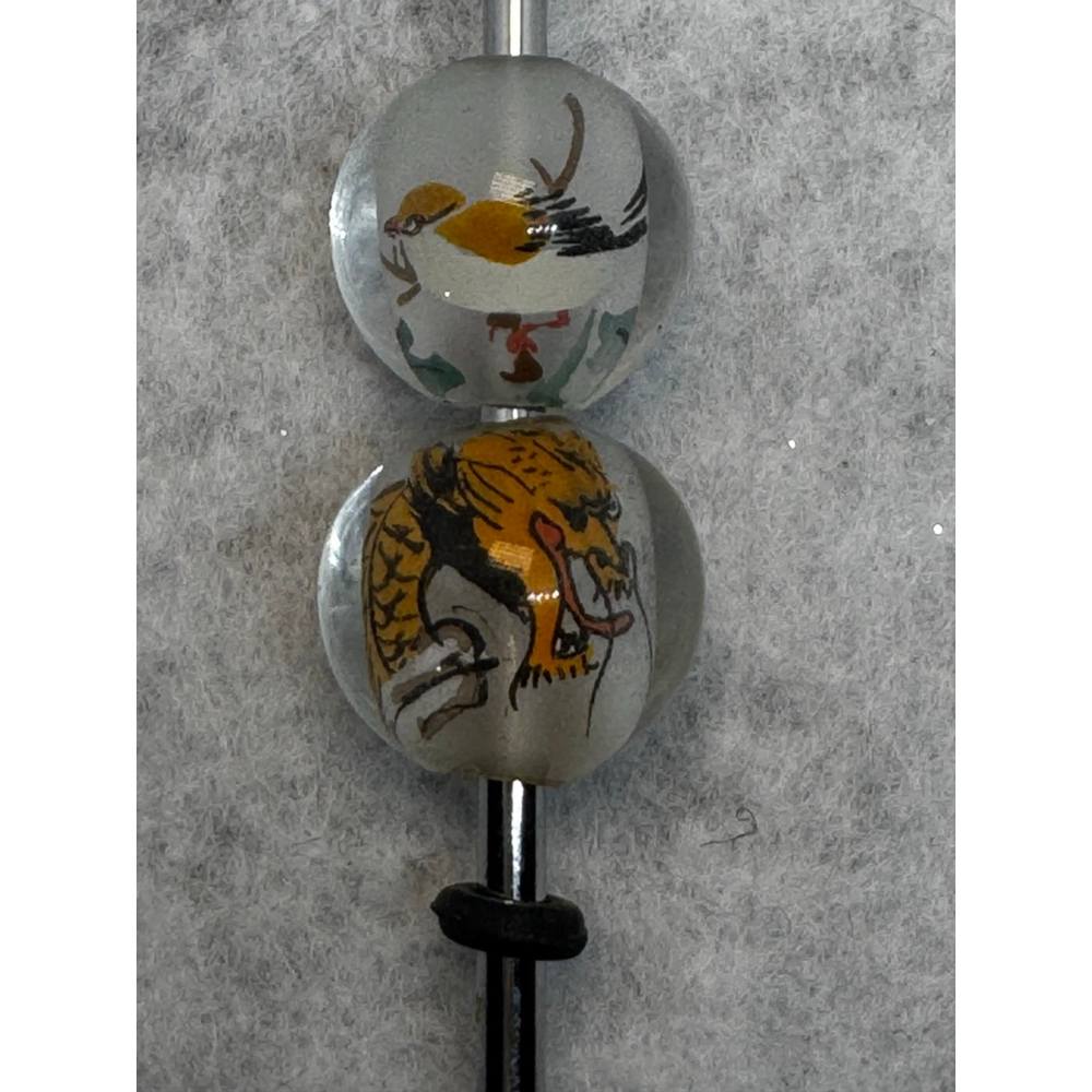 Vintage Reverse Painted Glass Beads. Set of two China